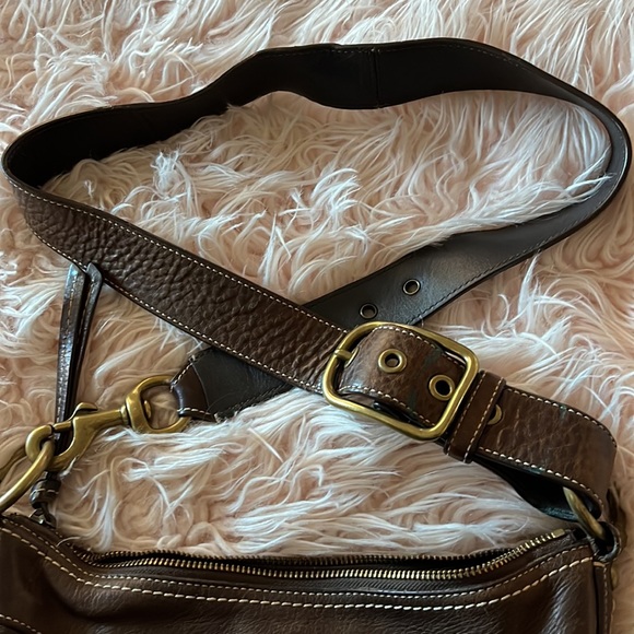 Brown Coach material bag 10”x10” with heavy brass colored hardware - Picture 3 of 7